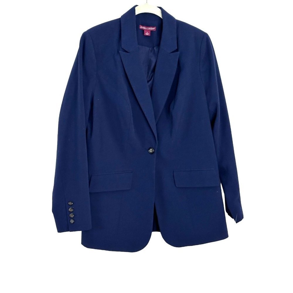 Women's Jessica London Polyester Blend Long Sleeves Blue Jacket Sz 12 Blue 2695